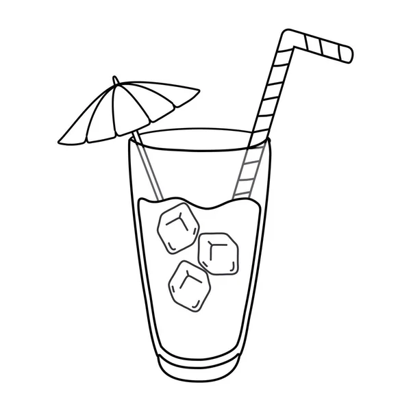 Bebida de cóctel con paja y paraguas en blanco y negro — Archivo Imágenes Vectoriales