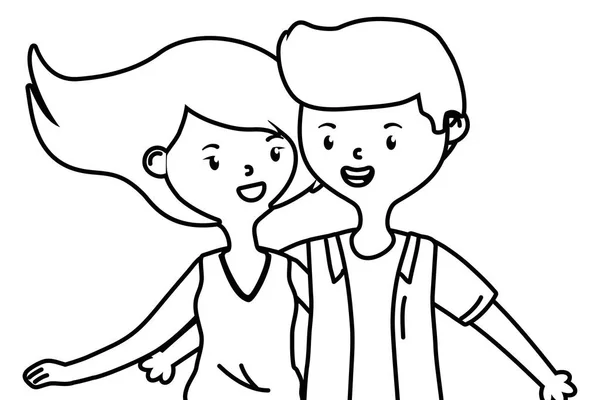 Adolescente niño y niña diseño de dibujos animados — Vector de stock