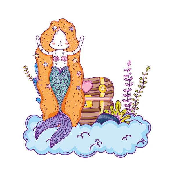 Mermaid with treasure chest undersea scene — Stock Vector