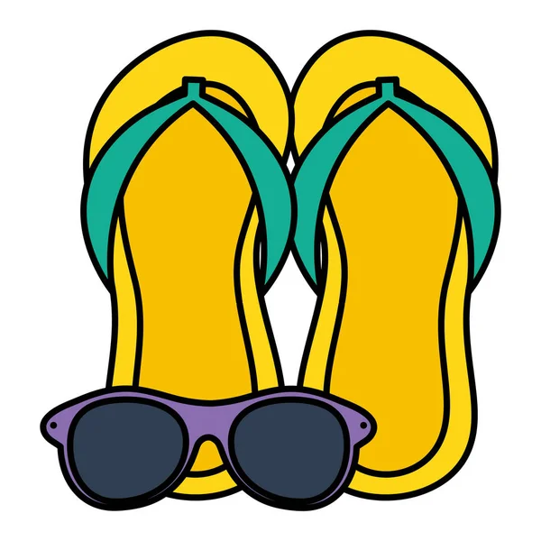 Sandal flip flops dan kacamata hitam aksesoris musim panas - Stok Vektor