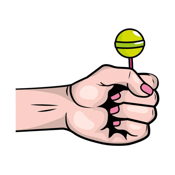 Pop art hand with lollipop cartoon — Stock Vector