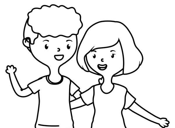 Nastolatek chłopiec i dziewczyna kreskówka projekt — Wektor stockowy