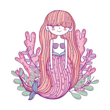 Deniz yosunu fairytale karakter ile güzel deniz kızı