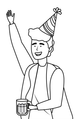 Parti şapka tasarımı ile adam karikatür