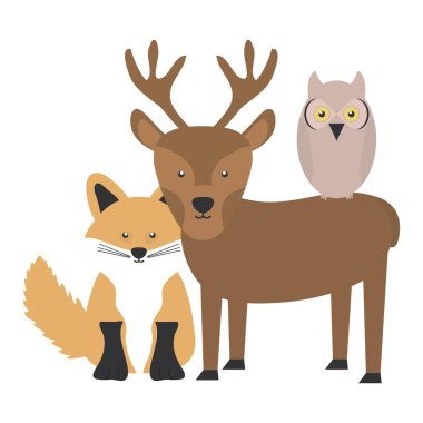 sevimli tilki ve reindeer ve baykuş ormanlık karakterler
