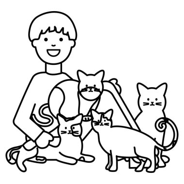 sevimli kediler Maskotlar ile genç kadın