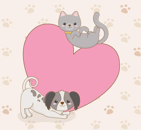 心の愛を持つかわいい犬と猫のマスコット — ストックベクタ
