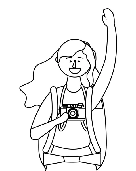 Fille touristique dessin animé avec conception de sac — Image vectorielle
