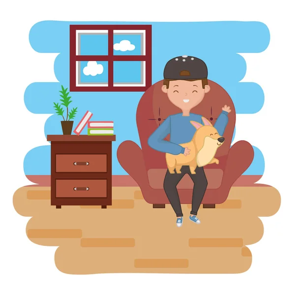 Boy with dog cartoon design — Stock Vector