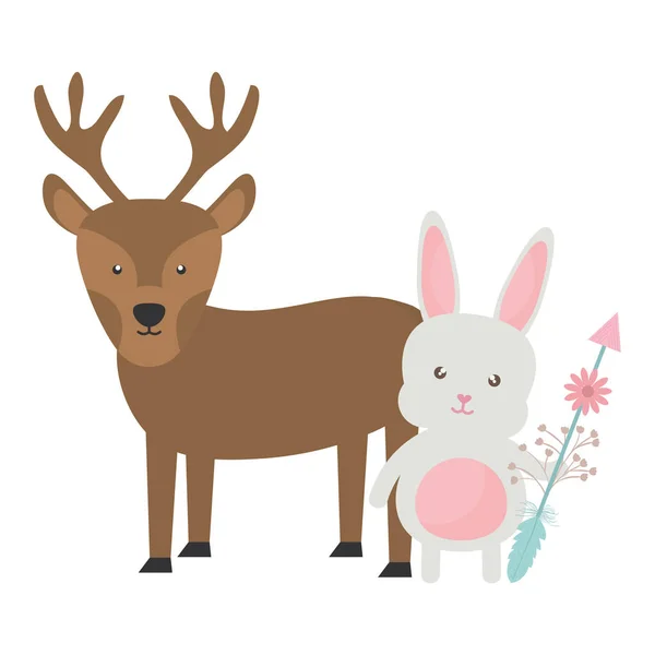 Reindeer and rabbit with arrow bohemian style — Stock Vector