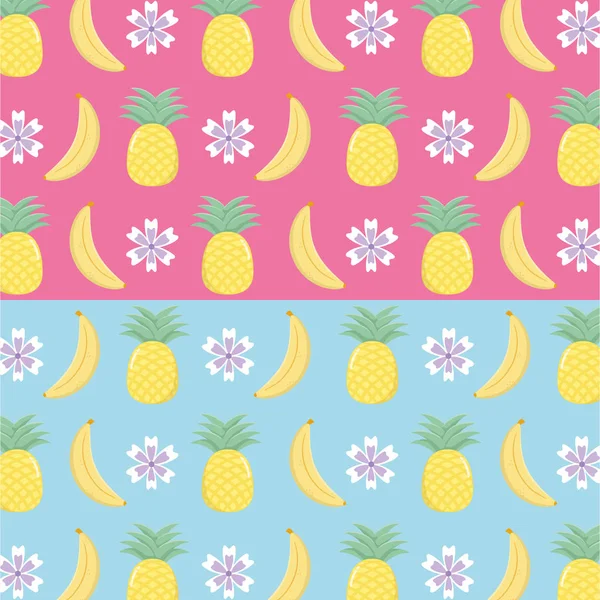 新鲜菠萝和香蕉水果图案 — 图库矢量图片
