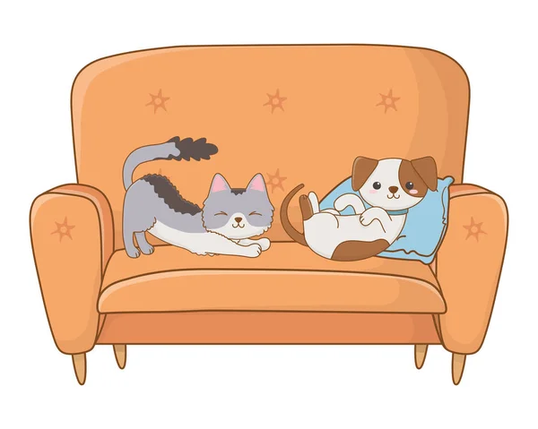 Illustrateur vectoriel dessin animé chat et chien — Image vectorielle