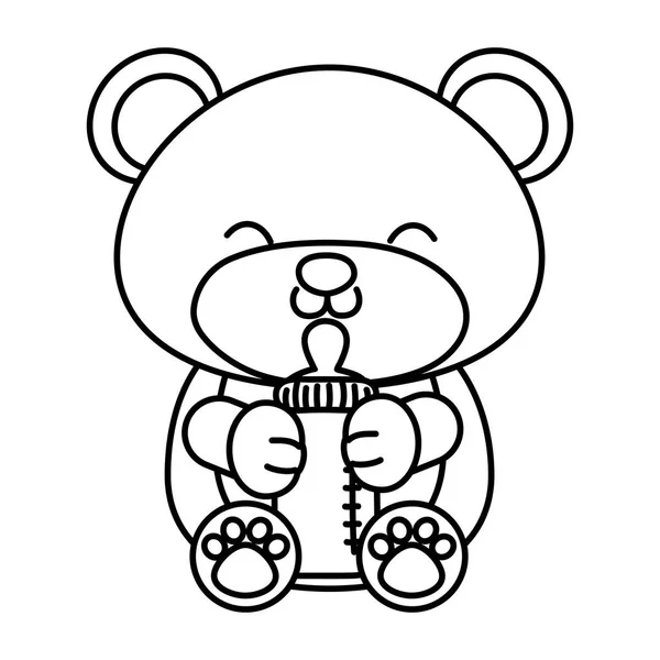 Zabawka niedźwiedź trzymanie butelki do karmienia czarno-białe — Wektor stockowy