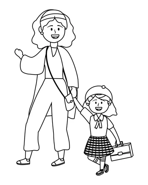 Dziewczyna Kid szkoły i matki projektowania wektor ilustrator — Wektor stockowy
