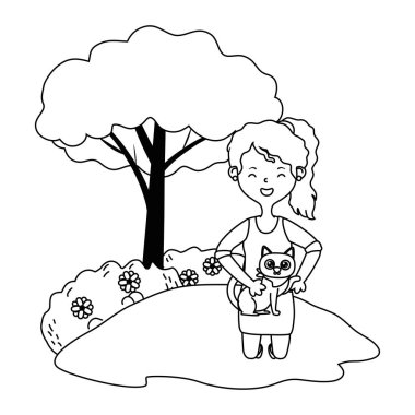 Kedi karikatür tasarımı ile kız