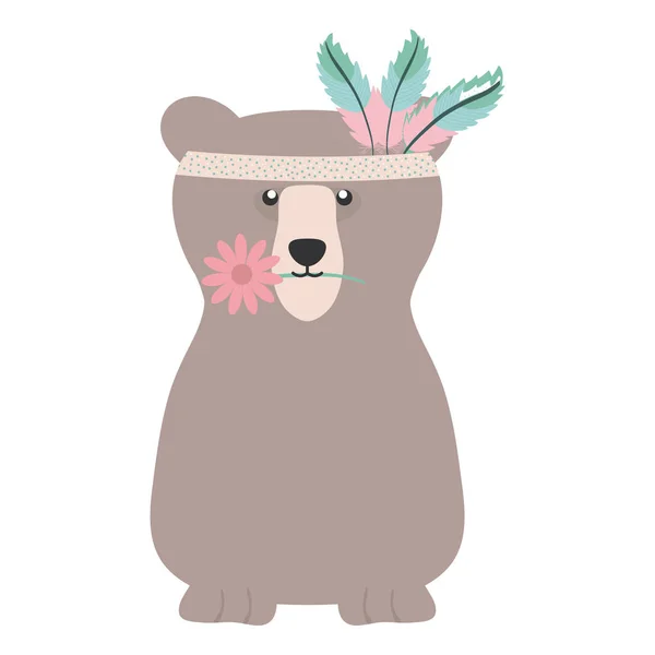 Orso grizzly con piume cappello stile bohemien — Vettoriale Stock