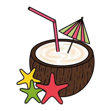 deniz yıldızı yaz simgesi ile tropikal Hindistan cevizi kokteyli