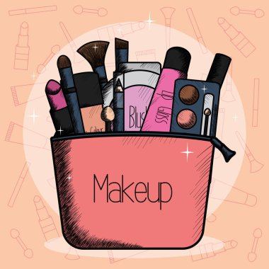 set of make up accessories in container