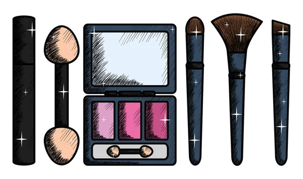 Eye shadows with set brush and mirror make up — Stock Vector