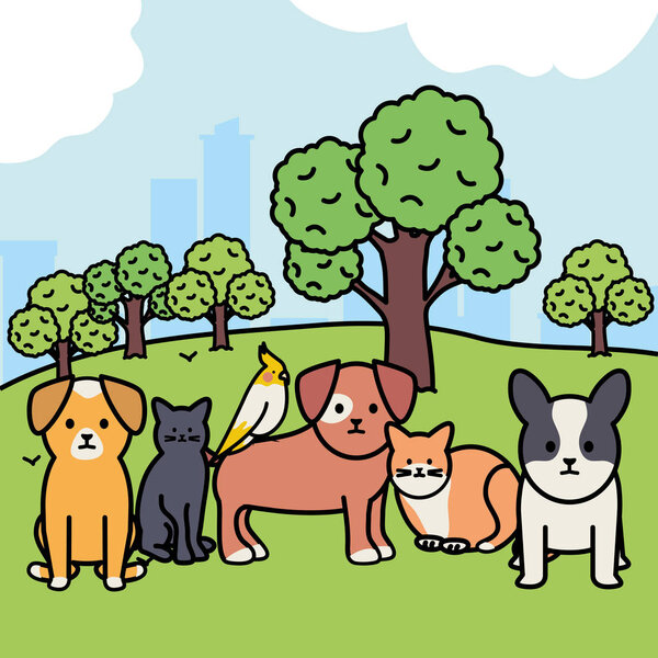 cute group of mascots in the park