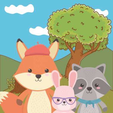 Tilki rakun ve tavşan karikatür tasarımı