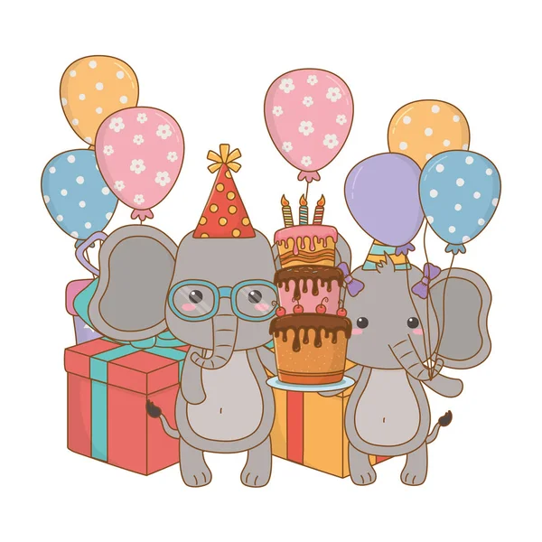Тварини мультфільми з дизайном торта з днем народження — стоковий вектор
