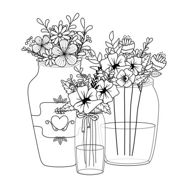 Vazo vektör tasarımı içinde çiçekler ve yapraklar