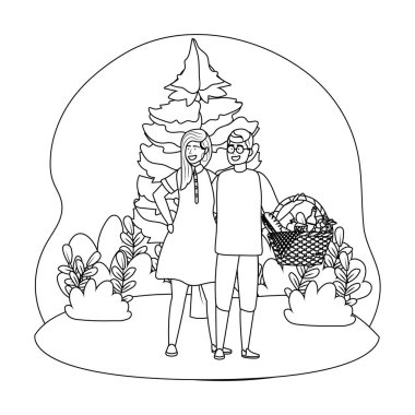 Çift kadın ve adam piknik tasarımı