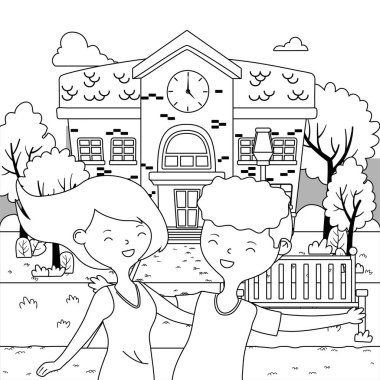 Genç çocuk ve kız karikatür tasarım