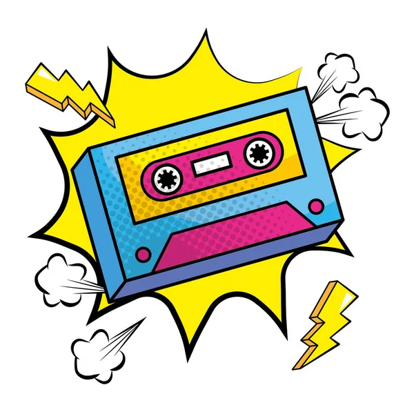 Pop art music cassette vintage cartoon — Vector de stock