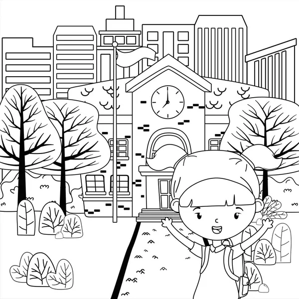 School building and girl cartoon design — ストックベクタ