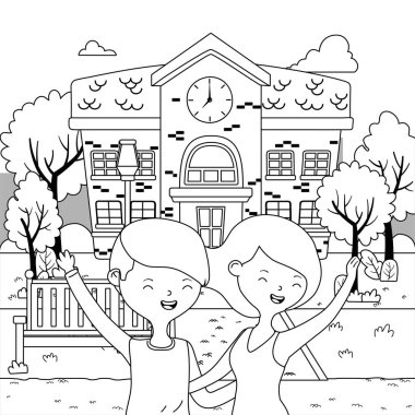 Genç çocuk ve kız karikatür tasarım