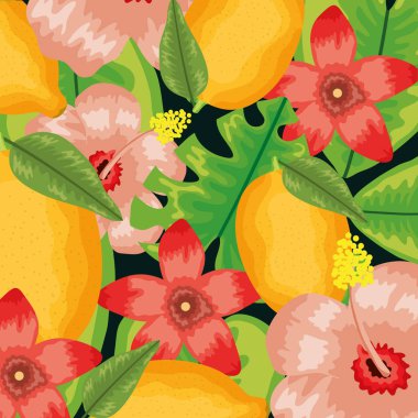 Çiçekli ve yapraklı taze mangolar.