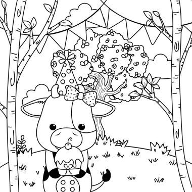 Mutlu Doğum günü simgesi tasarımı ile Cow karikatür