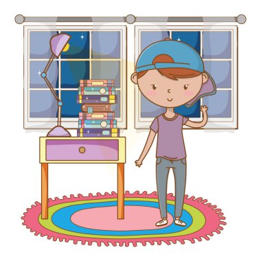 Genç çocuk karikatür tasarım vector Illustrator