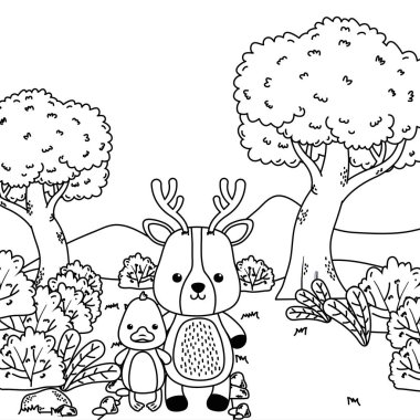 Ördek ve Ren geyiği karikatür tasarım