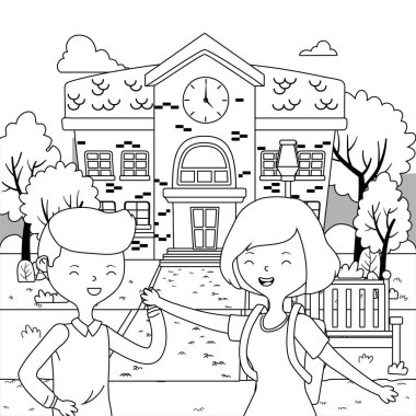 Genç çocuk ve kız karikatür tasarım