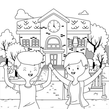 Genç çocuk ve kız karikatür tasarım