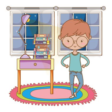 Genç çocuk karikatür tasarım vector Illustrator