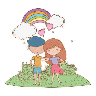 Genç çocuk ve kız karikatür tasarım