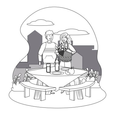 Çift kadın ve adam piknik tasarımı