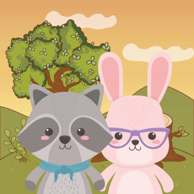 Tavşan ve rakun karikatür tasarım