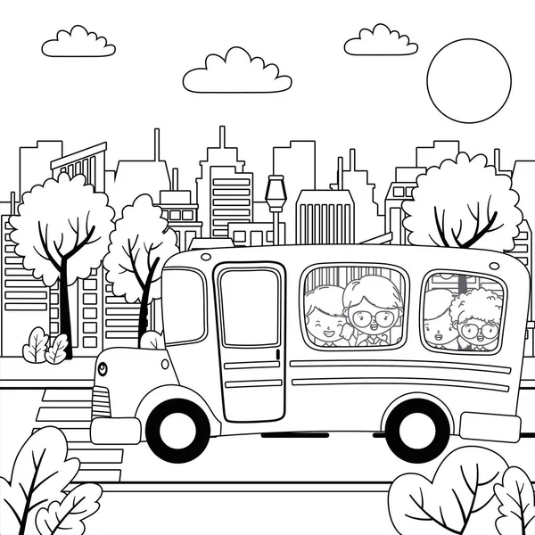 スクールバスと子供のデザイン — ストックベクタ