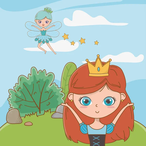 Prinses en fee van sprookjesachtige design vector illustratie — Stockvector