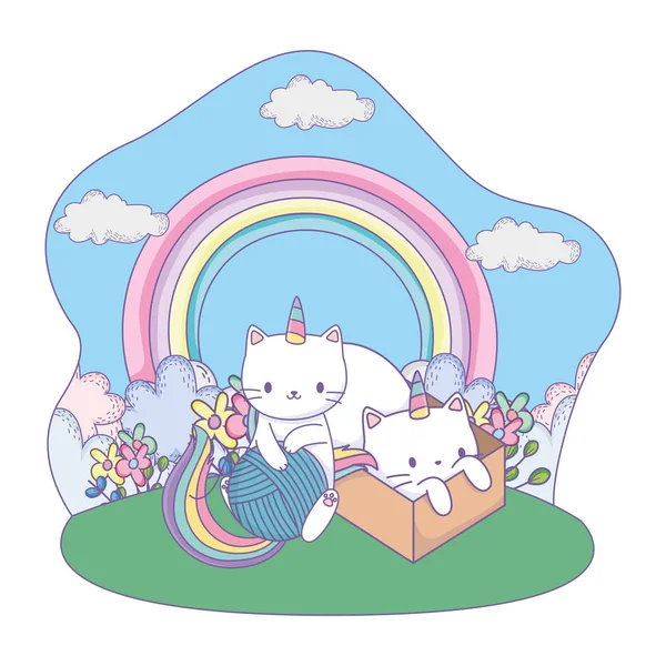 Unicorn gatos dibujos animados diseño vectorial — Archivo Imágenes Vectoriales