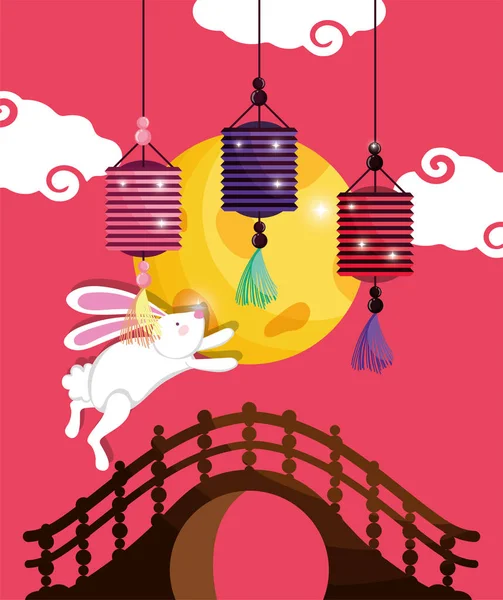 Lapin heureux lune festival image — Image vectorielle