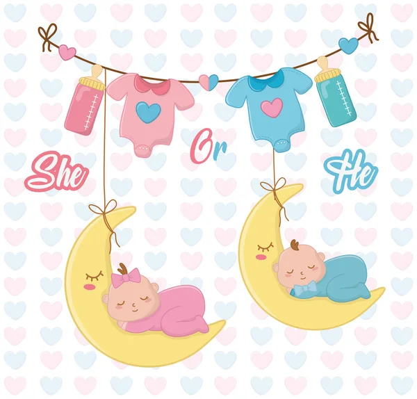 Baby shower of a girl and boy design — Stock Vector