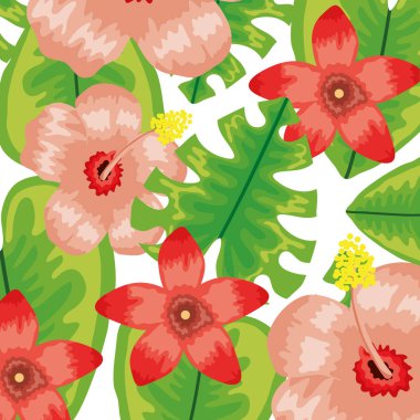 tropik çiçekler ve yapraklar bitki desenleri arka planı