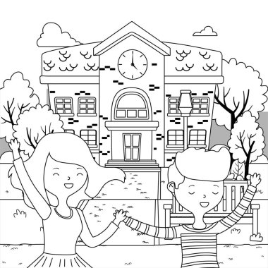 Genç çocuk ve kız karikatür tasarım