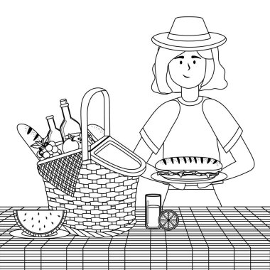 Kadın karikatür sahip piknik tasarım